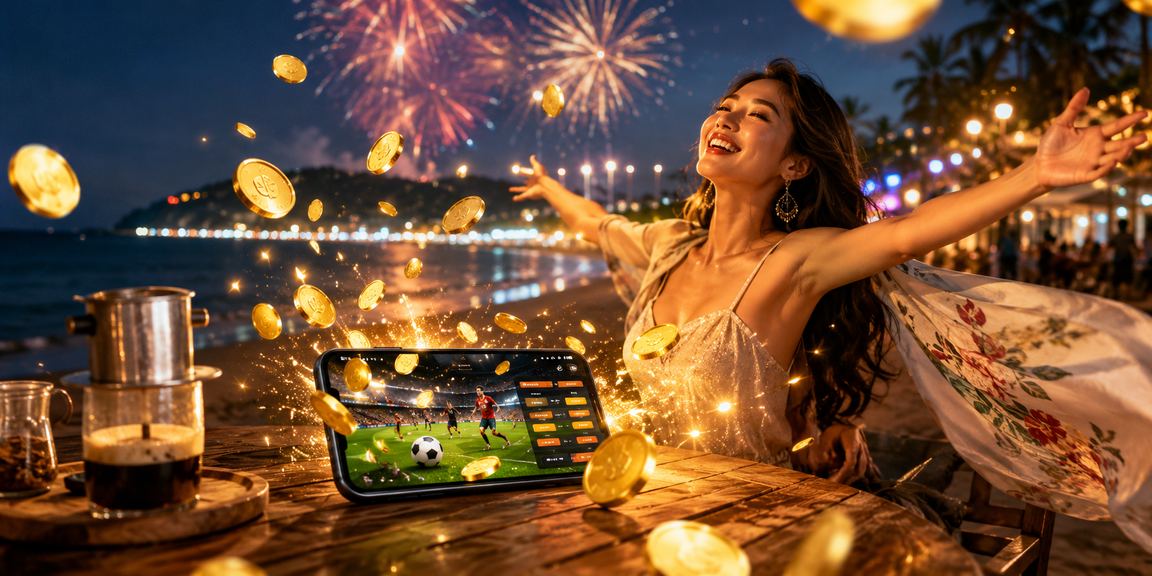 Người chơi đang đăng nhập tài khoản trên điện thoại với nền cảnh thể thao